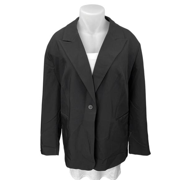 NEW ASOS Black Long Sleeve Peak Lapel Single Button Blazer Suit Coat Jacket 22 - Picture 1 of 4